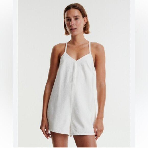 NWOT Zara White Overall Berit Romper Short - Picture 5 of 13